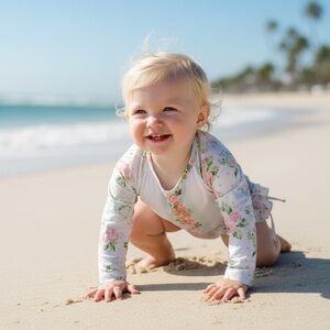 SweetHoney Floral Ruffled Kids Rashguard 2 Piece Set 12M